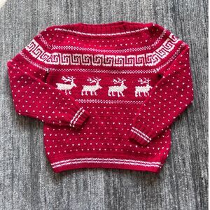Handknit Wool Nordic Reindeer Sweater L